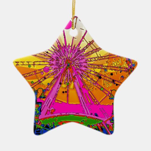 Psychedelic Sky Wheel Star Shape Ceramic Ornament