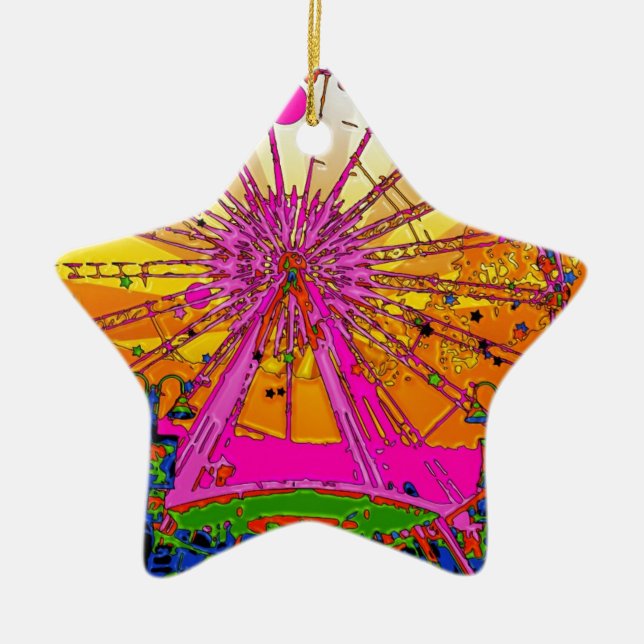 Psychedelic Sky Wheel Star Shape Ceramic Ornament (Front)
