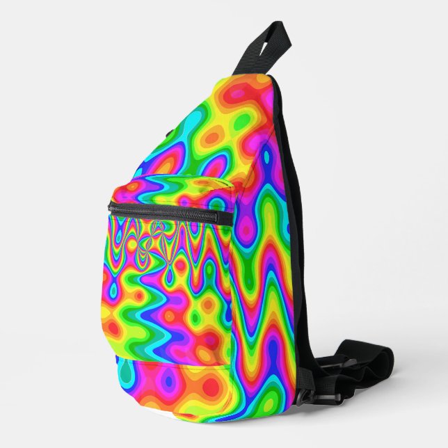 Psychedelic Sling Backpack with Neon Swirl Pattern Bag (Right Corner)