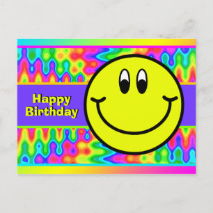 Psychedelic Smiling Face Emoji Birthday Postcard