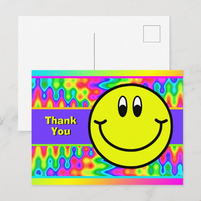 Psychedelic Smiling Face Emoji Thank You Postcard (Front/Back)