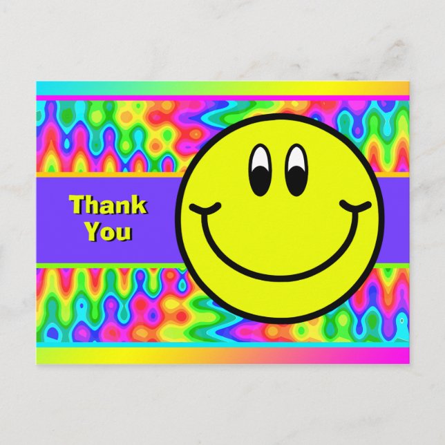 Psychedelic Smiling Face Emoji Thank You Postcard (Front)
