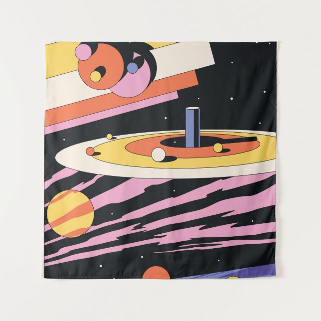 Psychedelic Space: 70s Geometric Shapes Tapestry (Front)