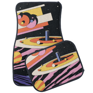 Psychedelic Space Abstract Illustration,Geometric Car Floor Mat