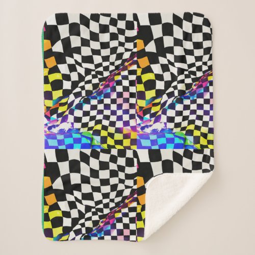 Psychedelic Speedway Checker Flag Printed Blanket