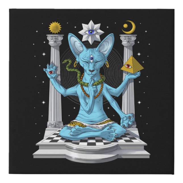 Psychedelic Sphynx Cat Shiva Faux Canvas Print (Front)