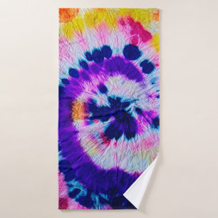 Psychedelic Spiral. Multicolor Fabric Tie Dye. Hip Bath Towel