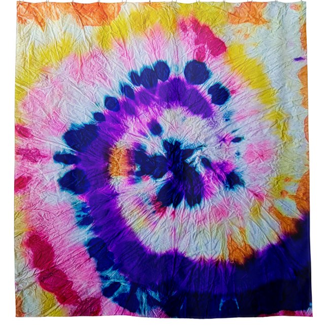 Psychedelic Spiral. Multicolor Fabric Tie Dye. Hip Shower Curtain (Front)