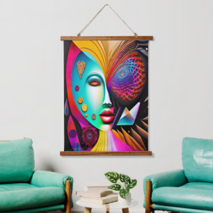 Psychedelic Spiral Woman Rainbow Energy Abstract Hanging Tapestry