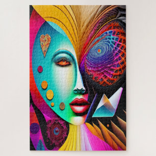 Psychedelic Spiral Woman Rainbow Energy Abstract Jigsaw Puzzle