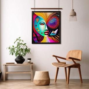 Psychedelic Spiral Woman Rainbow Energy Abstract Poster
