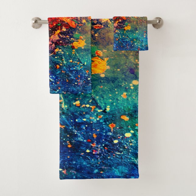 Psychedelic Splatter | Colorful Rainbow Abstract Bath Towel Set (Insitu)