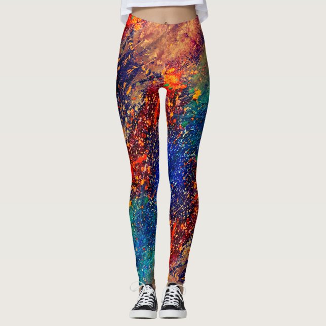 Psychedelic Splatter | Colorful Rainbow Abstract Leggings (Front)