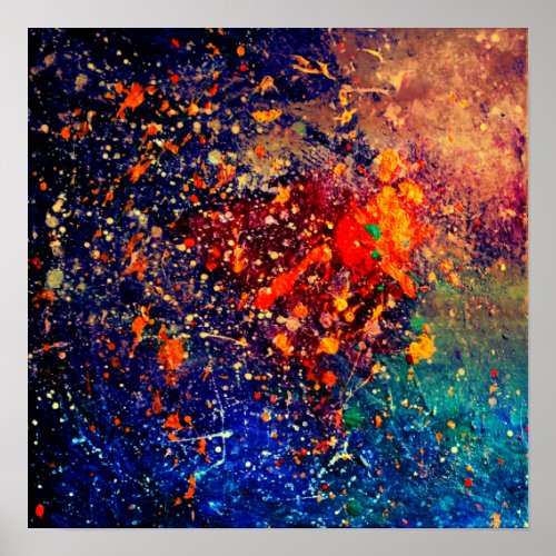 Psychedelic Splatter  Colorful Rainbow Abstract Poster