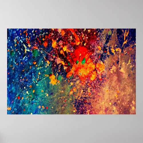 Psychedelic Splatter  Colorful Rainbow Abstract Poster