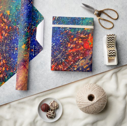 Psychedelic Splatter  Colorful Rainbow Abstract Wrapping Paper