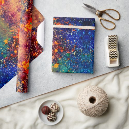 Psychedelic Splatter  Colorful Rainbow Abstract Wrapping Paper