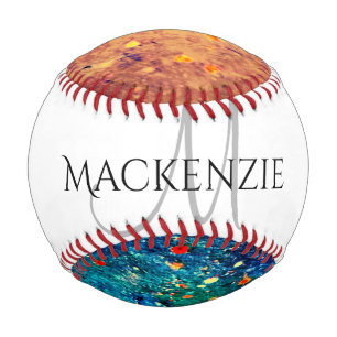 Psychedelic Splatter   Rainbow Abstract Monogram Baseball