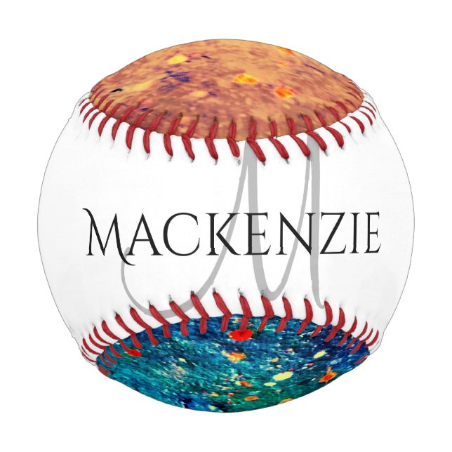 Psychedelic Splatter | Rainbow Abstract Monogram Baseball (Front)