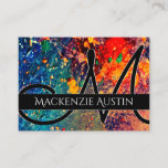Psychedelic Splatter | Rainbow Abstract Monogram Business Card
