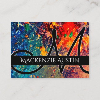 Psychedelic Splatter | Rainbow Abstract Monogram Business Card