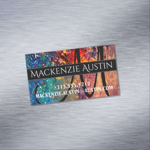 Psychedelic Splatter  Rainbow Abstract Monogram Business Card Magnet