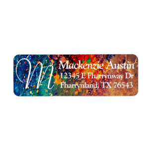 Psychedelic Splatter   Rainbow Abstract Monogram Label