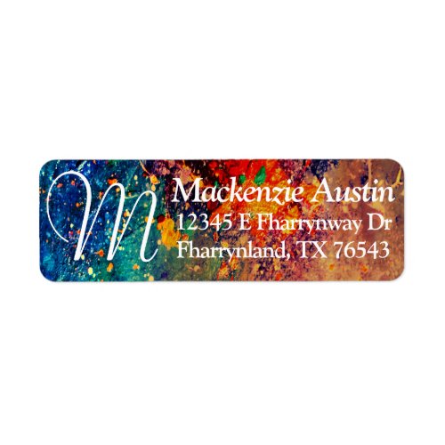 Psychedelic Splatter  Rainbow Abstract Monogram Label