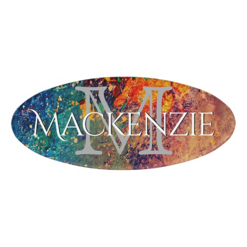 Psychedelic Splatter  Rainbow Abstract Monogram Name Tag
