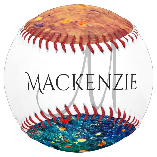 Psychedelic Splatter | Rainbow Abstract Monogram Softball (Front)