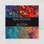 Psychedelic Splatter | Rainbow Abstract Monogram Square Business Card