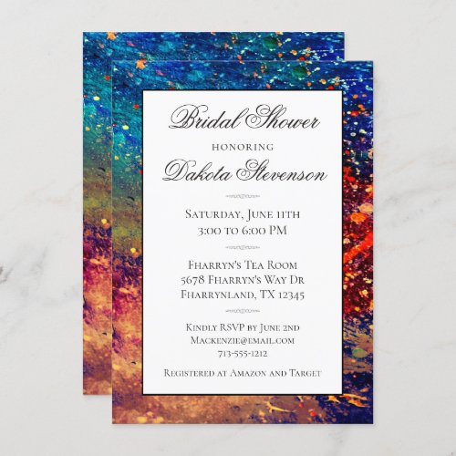 Psychedelic Splatter  Rainbow Abstract Shower Invitation
