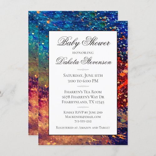 Psychedelic Splatter  Rainbow Abstract Shower Invitation