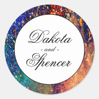 Psychedelic Splatter | Rainbow Abstract Wedding Classic Round Sticker