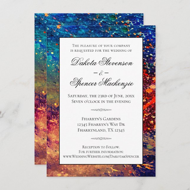 Psychedelic Splatter | Rainbow Abstract Wedding Invitation (Front/Back)