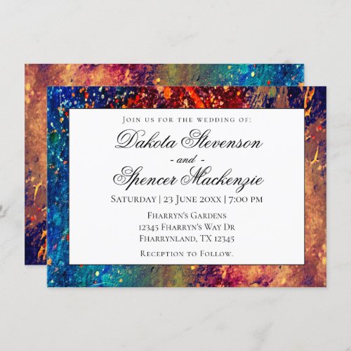 Psychedelic Splatter  Rainbow Abstract Wedding Invitation