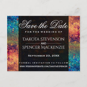 Psychedelic Splatter   Rainbow Save the Date Announcement Postcard