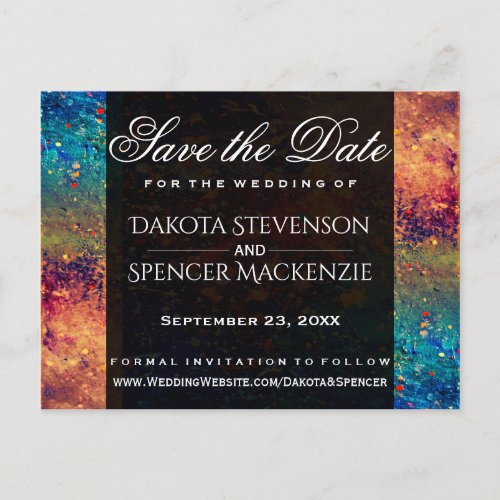 Psychedelic Splatter  Rainbow Save the Date Announcement Postcard