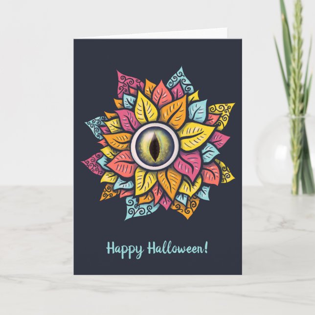 Psychedelic Spooky Eye Flower Colorful Card (Front)