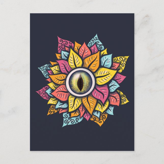Psychedelic Spooky Eye Flower Colorful Postcard (Front)