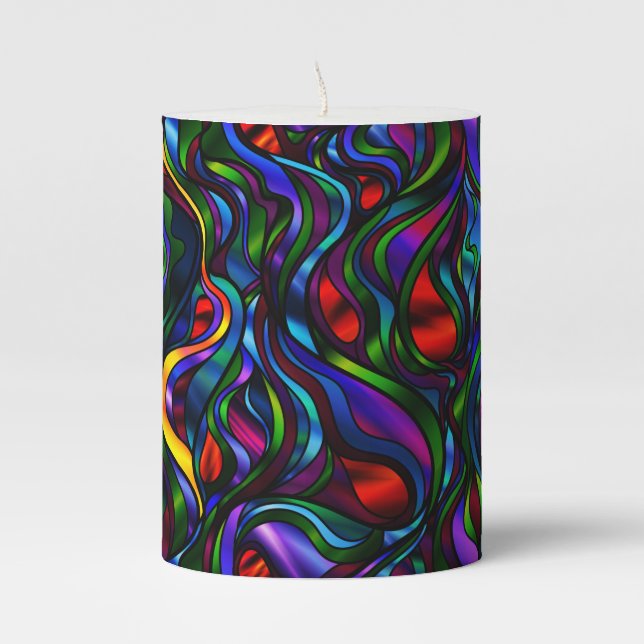 Psychedelic Stained Glass Abstract Pillar Candle (Front)