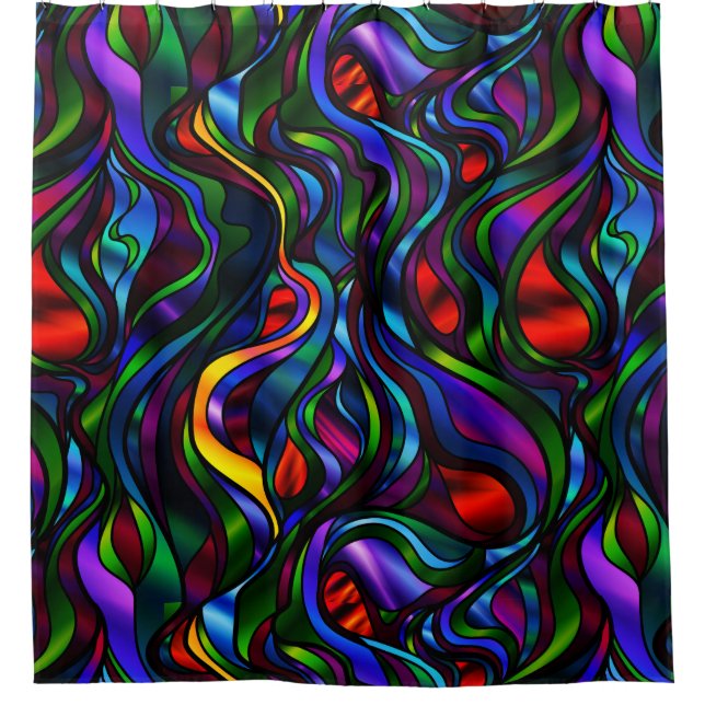 Psychedelic Stained Glass Abstract Shower Curtain (Front)