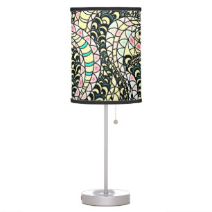 Psychedelic Stained Glass Flowers Art Nouveau Table Lamp