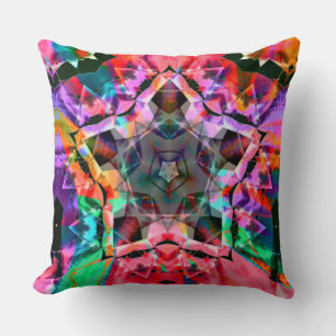 Psychedelic star with red parts and neon shades throw pillow