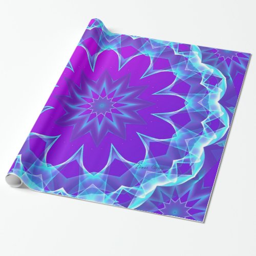 Psychedelic Stars, Abstract Violet Purple Glow Wrapping Paper
