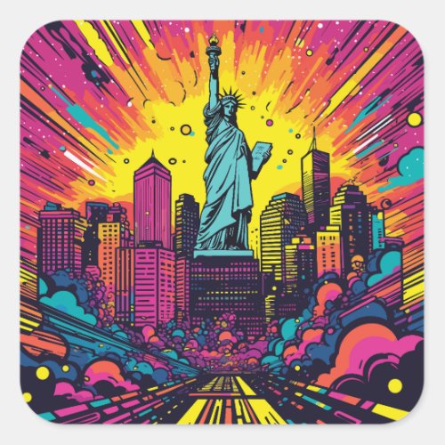 Psychedelic Statue of Liberty Square Sticker