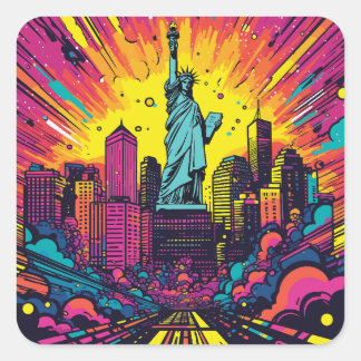 Psychedelic Statue of Liberty Square Sticker