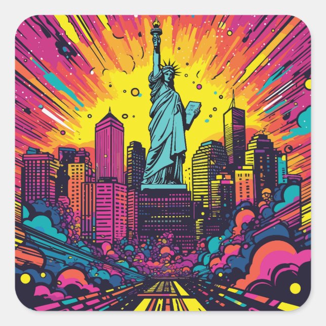 Psychedelic Statue of Liberty Square Sticker (Front)