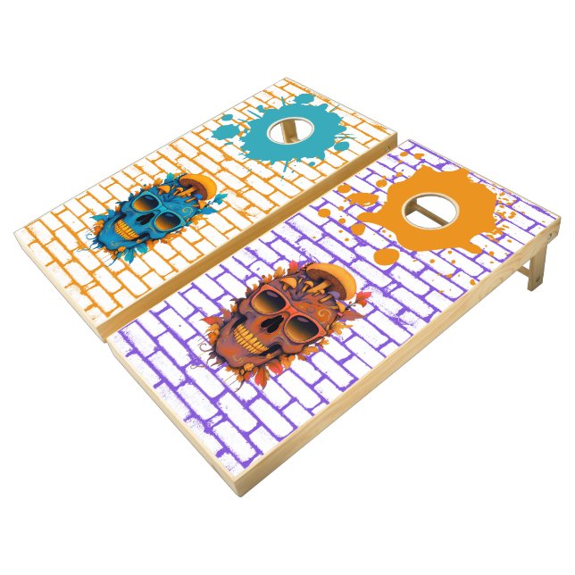 Psychedelic Street Skull Cornhole set (Angled)