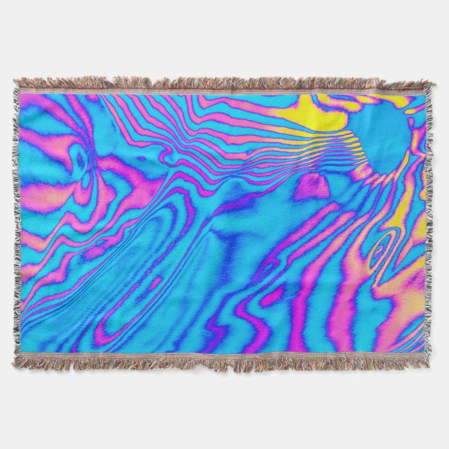 Psychedelic Striped Zebra: Neon Fluorescent Backgr Throw Blanket (Front)